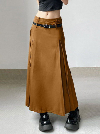 ZANZEA női tömör maxi szoknyák divatos koreai alacsony derekú Jupe Vintage redők fűzős Faldas Holiday 2024 tavaszi A-vonalú szoknyák