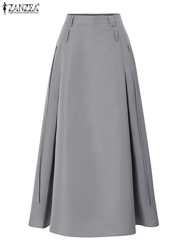 ZANZEA női tömör maxi szoknyák divatos koreai alacsony derekú Jupe Vintage redők fűzős Faldas Holiday 2024 tavaszi A-vonalú szoknyák