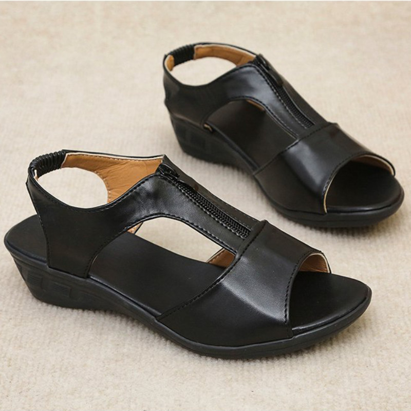 Új nyári női ékszandálok, 2024, új divat, halszájú, csúszásmentes bőr alkalmi cipő női retro platform Sandalias De Mujer