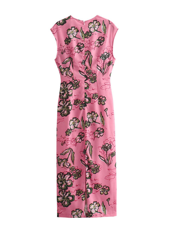 Γυναικεία καλοκαιρινά κούφια φορέματα 2024 Φορέματα με μίντι στάμπα με λαιμόκοψη Αμάνικα φλοράλ φορέματα Κομψό, πολυτελές βραδινό φόρεμα