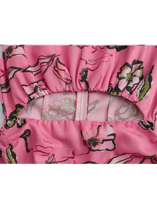 Γυναικεία καλοκαιρινά κούφια φορέματα 2024 Φορέματα με μίντι στάμπα με λαιμόκοψη Αμάνικα φλοράλ φορέματα Κομψό, πολυτελές βραδινό φόρεμα