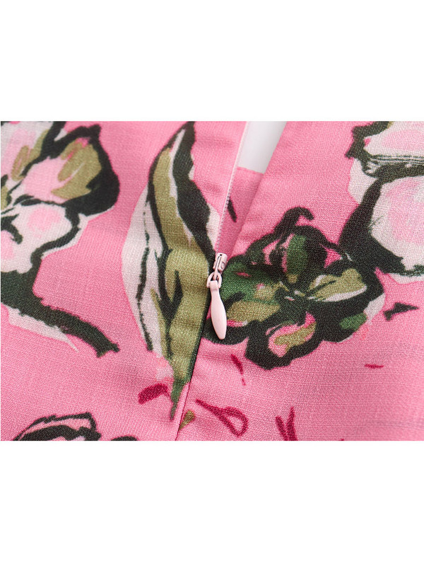 Γυναικεία καλοκαιρινά κούφια φορέματα 2024 Φορέματα με μίντι στάμπα με λαιμόκοψη Αμάνικα φλοράλ φορέματα Κομψό, πολυτελές βραδινό φόρεμα