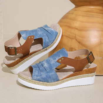 Обувки за жени Дамски обувки Сандали на танкетка с дебела подметка Модни сандали с дишащи вълни с риба в устата Дамски елегантни сандалии 2024 г.