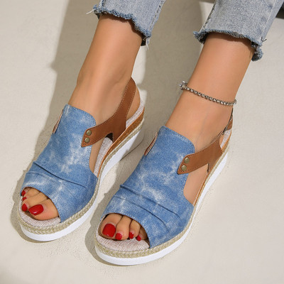 Ženske cipele Ženske cipele Sandale s debelim potplatom na klin Modne prozračne valovite sandale s ribljim ustima Ženske dotjerane sandale 2024.