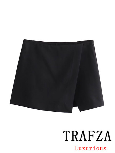 TRAFZA Vintage ležerna šik ženska suknja Jednobojna asimetrična kratka uska ravna suknja Modna ulična mini suknja za proljeće 2024.