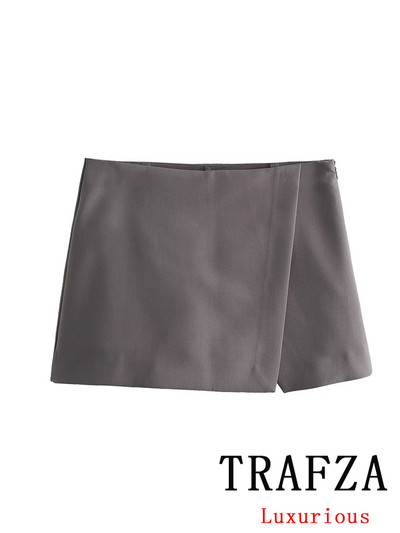 TRAFZA Vintage ležerna šik ženska suknja Jednobojna asimetrična kratka uska ravna suknja Modna ulična mini suknja za proljeće 2024.