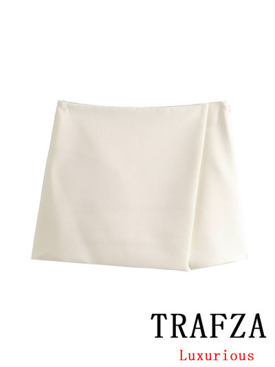 TRAFZA Vintage ležerna šik ženska suknja Jednobojna asimetrična kratka uska ravna suknja Modna ulična mini suknja za proljeće 2024.