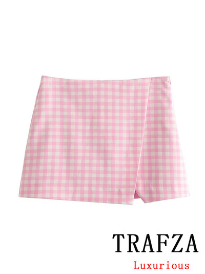 TRAFZA Vintage ležerna šik ženska suknja Jednobojna asimetrična kratka uska ravna suknja Modna ulična mini suknja za proljeće 2024.