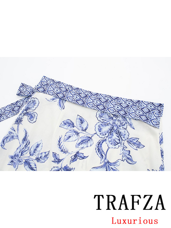 TRAFZA Vintage Casual Chic Fusta Femei Imprimat Fundă Mini Fustă șiretă Moda 2024 Primăvara Vară Fuste Boho Vintage