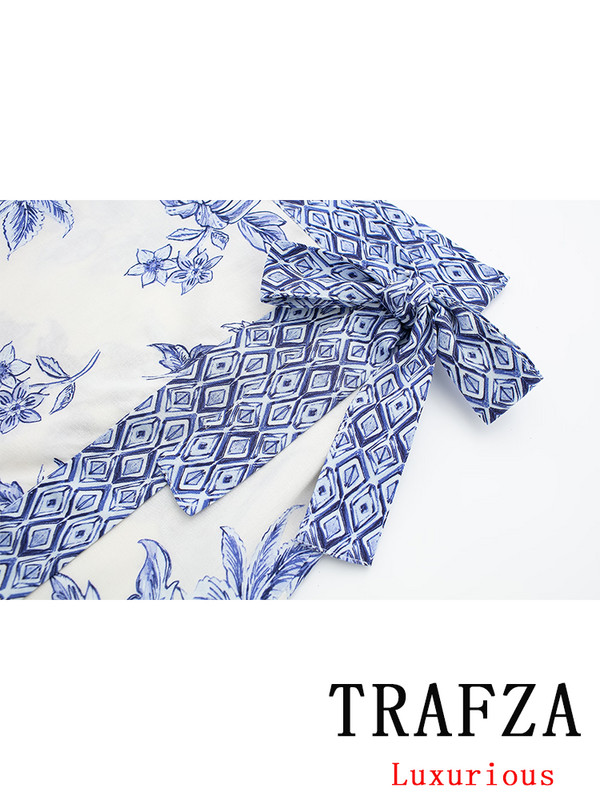TRAFZA Vintage Casual Chic Fusta Femei Imprimat Fundă Mini Fustă șiretă Moda 2024 Primăvara Vară Fuste Boho Vintage