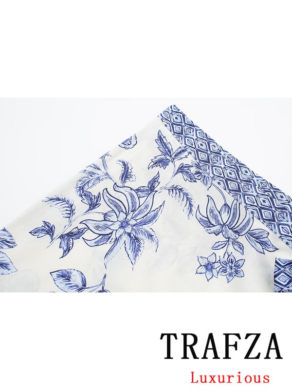 TRAFZA Vintage Casual Chic Fusta Femei Imprimat Fundă Mini Fustă șiretă Moda 2024 Primăvara Vară Fuste Boho Vintage