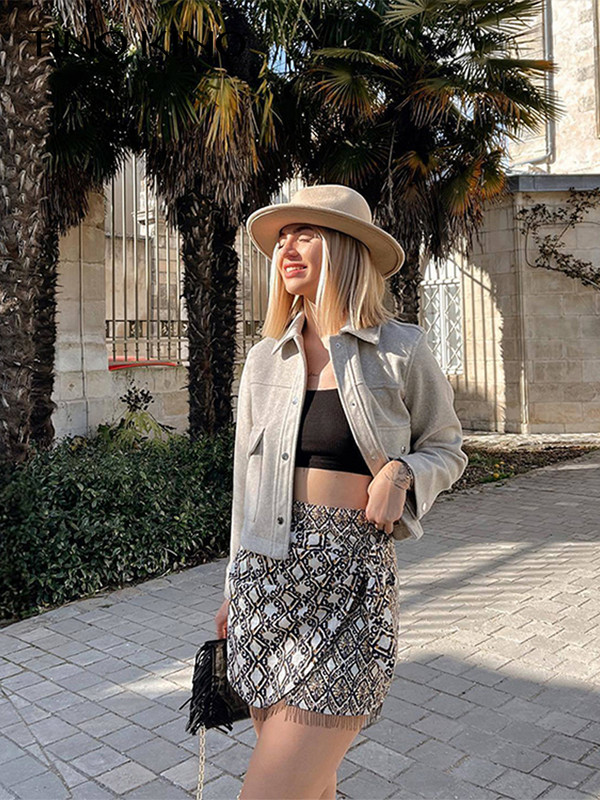 Mini suknja s printom s resicama Ženske modne ženske suknje visokog struka na vezanje 2024. Proljeće ljeto Ležerne praznične dame A-kroja za sve kombinacije