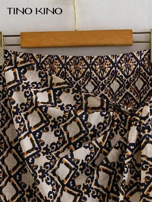 Mini suknja s printom s resicama Ženske modne ženske suknje visokog struka na vezanje 2024. Proljeće ljeto Ležerne praznične dame A-kroja za sve kombinacije