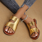 Γυναικεία μόδα καλοκαιρινά σανδάλια μονόχρωμα ανοιχτόχρωμα παντόφλες παραλίας με ίσιο κάτω μέρος Άνετα καθημερινά γυναικεία σανδάλια