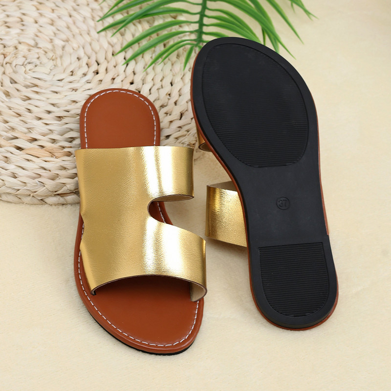 Γυναικεία μόδα καλοκαιρινά σανδάλια μονόχρωμα ανοιχτόχρωμα παντόφλες παραλίας με ίσιο κάτω μέρος Άνετα καθημερινά γυναικεία σανδάλια