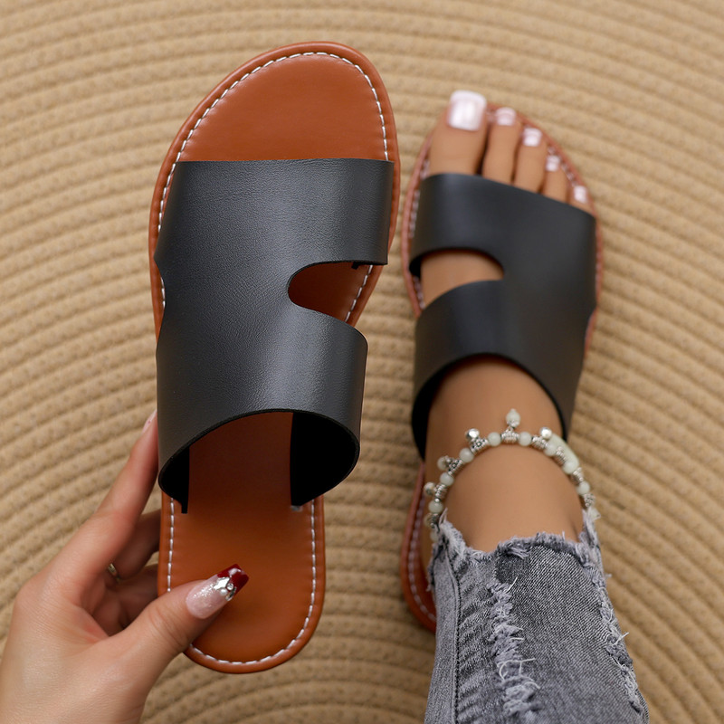 Γυναικεία μόδα καλοκαιρινά σανδάλια μονόχρωμα ανοιχτόχρωμα παντόφλες παραλίας με ίσιο κάτω μέρος Άνετα καθημερινά γυναικεία σανδάλια
