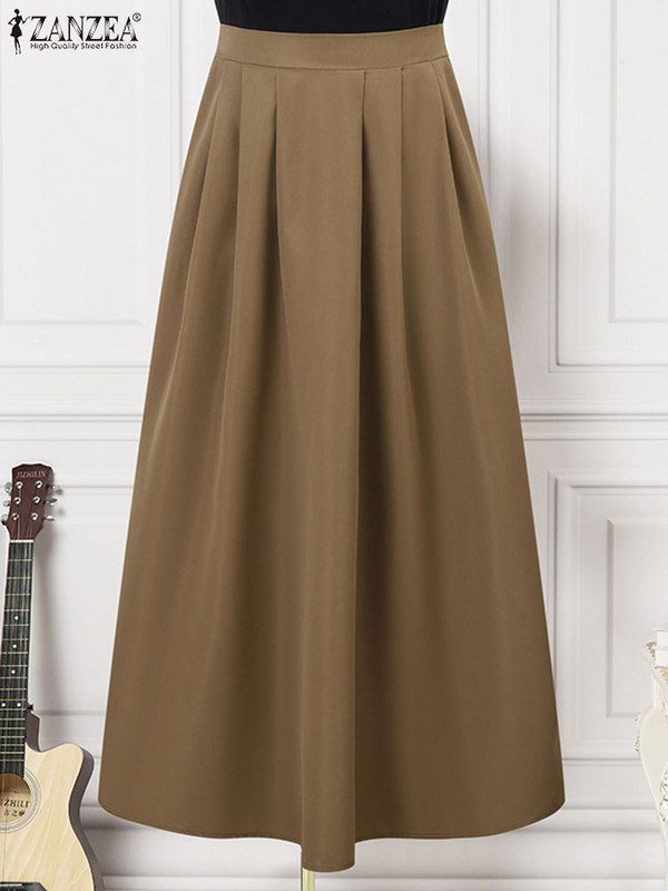 ZANZEA korejske ženske Jupe modne plisirane suknje s elastičnim strukom ljetne Falda praznične široke jednobojne duge suknje
