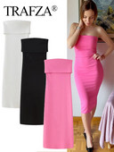 TRAFZA Rochie elegantă pentru femei 2024 de vară roz, fără bretele, fără spate, rochii midi subțiri pentru femei șic, sexy, de petrecere, rochie de seară pentru femei