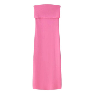 TRAFZA Rochie elegantă pentru femei 2024 de vară roz, fără bretele, fără spate, rochii midi subțiri pentru femei șic, sexy, de petrecere, rochie de seară pentru femei