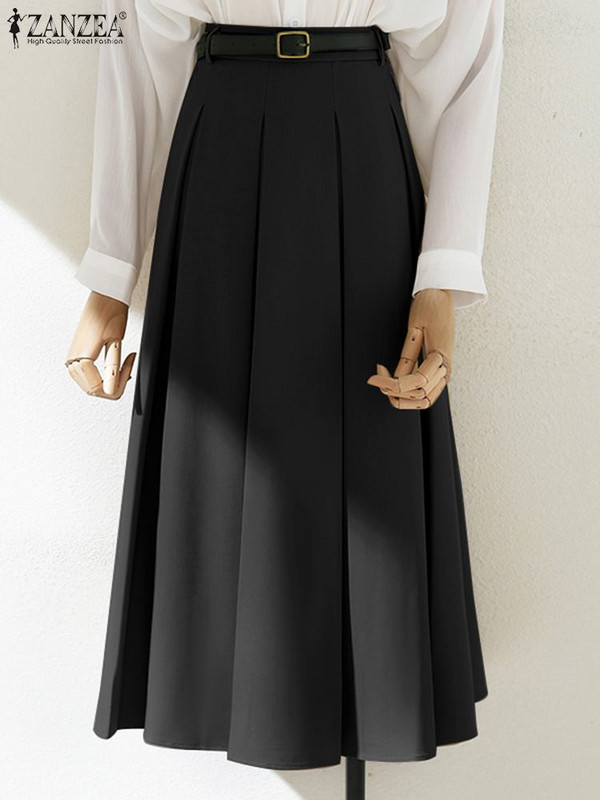 Fusta Vintage Office Lady ZANZEA Moda coreeană plisată Femei cu talie înaltă Jupe 2023 de primăvară Falda de vacanță lejeră fuste maxi solide