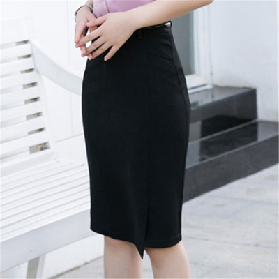 Dushicolorful Fuste Elegante Femei Birou Talie Inalta Subtire Neagra Fusta Midi Vara Lungime Genunchi Despicata Laterala Imbracaminte Doamna De lucru