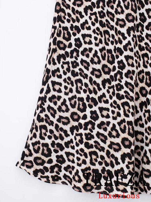 TRAFZA Fusta Vintage Casual șic pentru femei cu imprimeu leopard Fusta midi lungă și dreaptă, la modă 2024, fuste Streetwear de vară