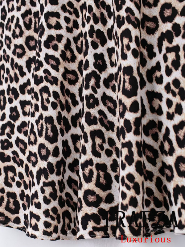 TRAFZA Fusta Vintage Casual șic pentru femei cu imprimeu leopard Fusta midi lungă și dreaptă, la modă 2024, fuste Streetwear de vară