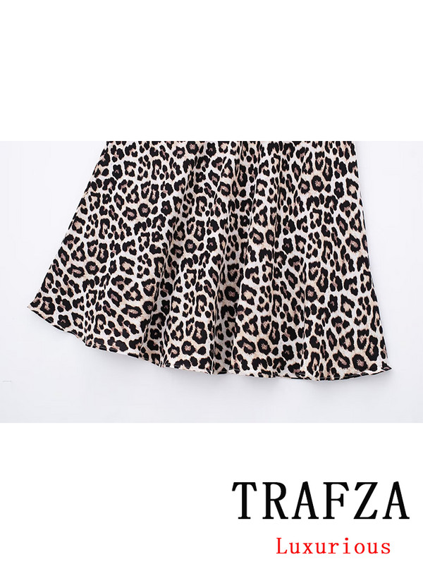 TRAFZA Fusta Vintage Casual șic pentru femei cu imprimeu leopard Fusta midi lungă și dreaptă, la modă 2024, fuste Streetwear de vară