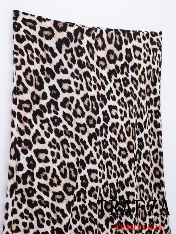 TRAFZA Fusta Vintage Casual șic pentru femei cu imprimeu leopard Fusta midi lungă și dreaptă, la modă 2024, fuste Streetwear de vară