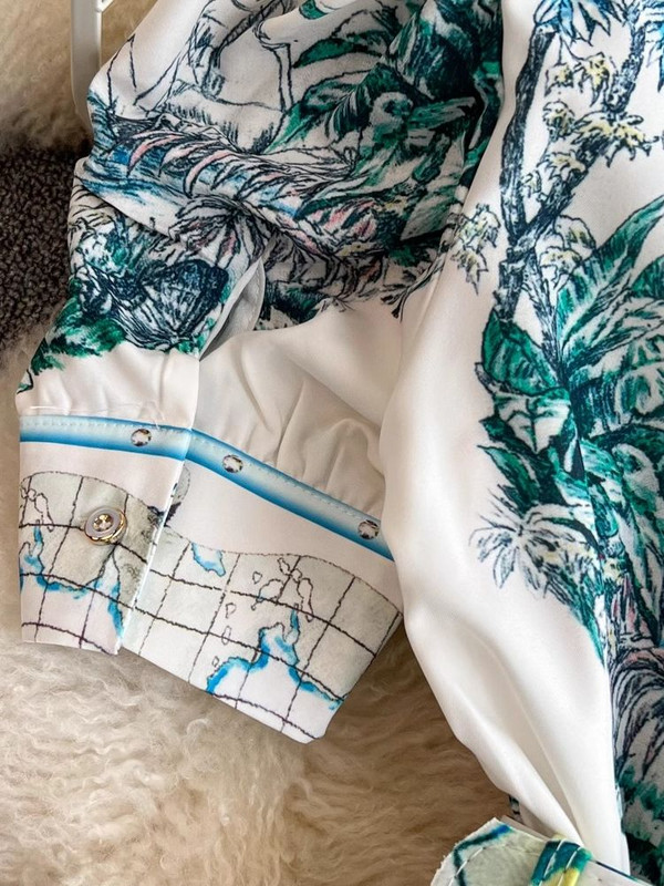 Rochie de vară cu mâneci bufante, verde, imprimeu cu frunze de la pista de vară