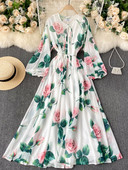 Rochie lungă pentru femei Noua primăvară vară Rochii boho cu imprimeu cu flori franțuzești elegante rochii vintage pentru plajă, rochii lungi