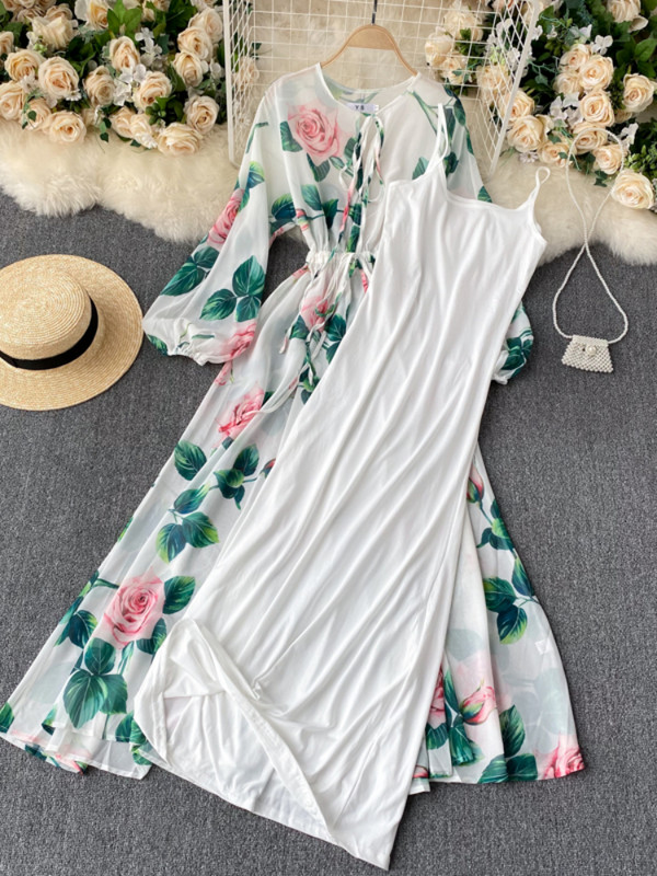 Rochie lungă pentru femei Noua primăvară vară Rochii boho cu imprimeu cu flori franțuzești elegante rochii vintage pentru plajă, rochii lungi