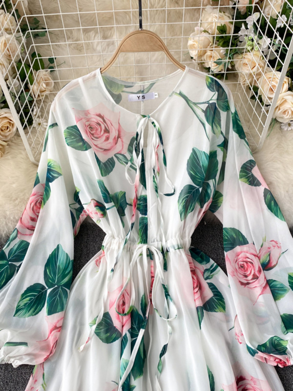 Rochie lungă pentru femei Noua primăvară vară Rochii boho cu imprimeu cu flori franțuzești elegante rochii vintage pentru plajă, rochii lungi