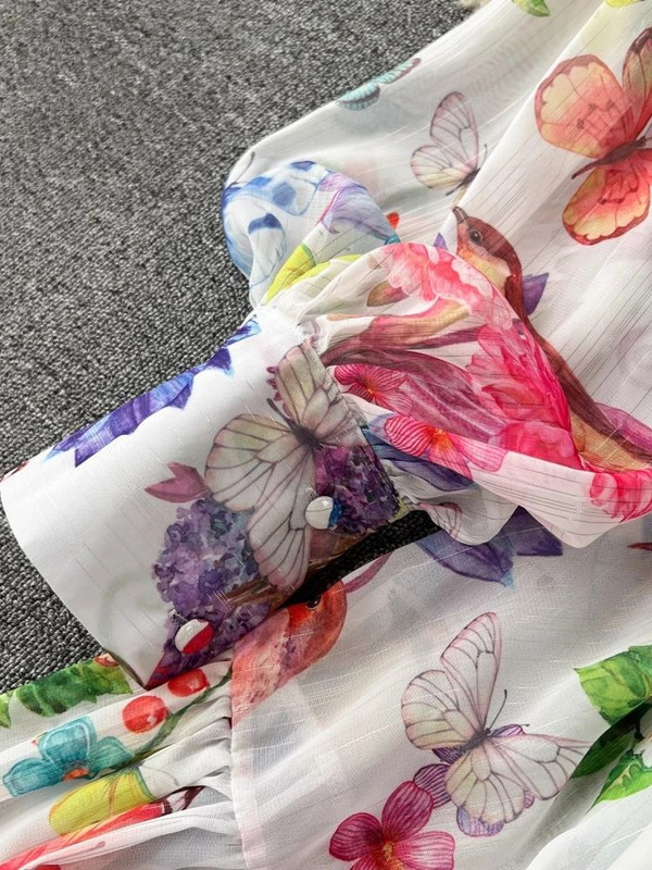 Moda proljeće ljeto haljina od šifona za plažu s cvijećem, ženski dugi lanternasti rukavi, blagdanski print, remen na vezanje, Boho široki ogrtač Vestido