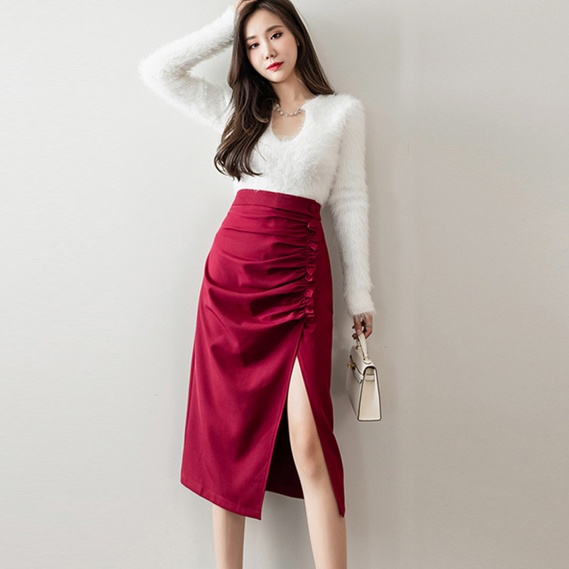 Fuste midi pentru femei, modele care se potrivesc, fuste midi pentru femei, fuste vintage coreene cu talie înaltă, pliuri șic, pantaloni de îmbrăcăminte de stradă casual