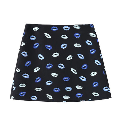 TRAF 2024 Εκτύπωση Μίνι φούστες για γυναίκες Ψηλόμεση πλισέ γυναικεία φούστα με αντίθεση Κοντές γυναικείες φούστες Streetwear Ρετρό γυναικεία φούστες