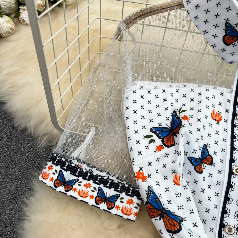 2024. aasta suvine liblikasprindiga võrkkleit, võrkkleit, vöökoht, seotud kaar, A-jooneline plisseeritud särk, naiste kleit