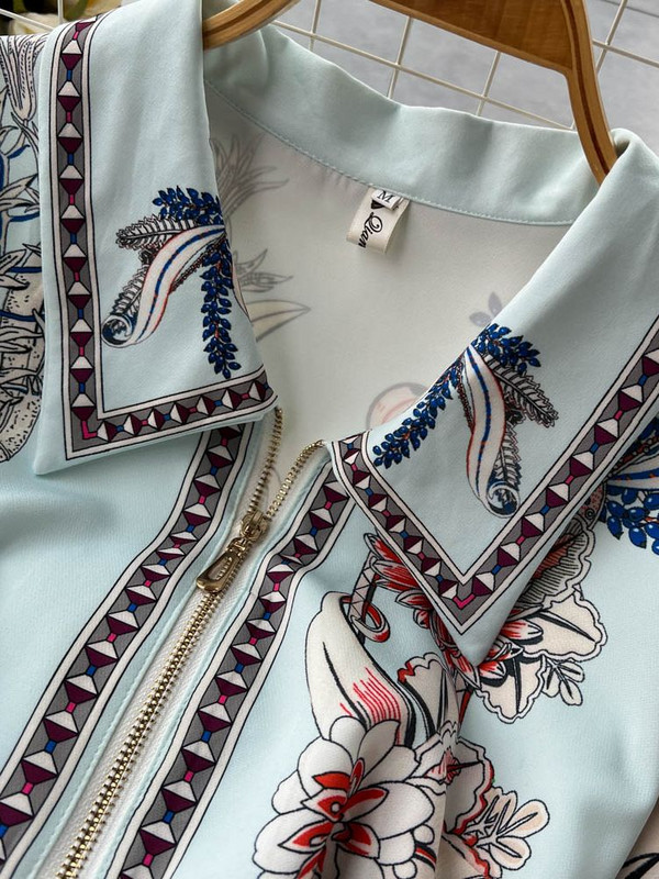 Καλοκαιρινή μόδα Ρετρό Μίνι Φόρεμα με φερμουάρ Γυναικείο κοντομάνικο γιακά με πέτο Vintage Flower Print A Line Belt Beach Vestidos