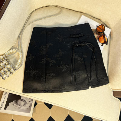 Retro ženske crne jacquard mini suknje na kopčanje Vintage bijele elegantne kratke suknje visokog struka u kineskom stilu Ljeto 2024.