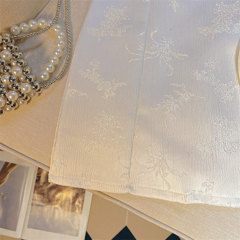 Retro ženske crne jacquard mini suknje na kopčanje Vintage bijele elegantne kratke suknje visokog struka u kineskom stilu Ljeto 2024.