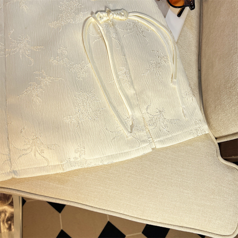 Retro ženske crne jacquard mini suknje na kopčanje Vintage bijele elegantne kratke suknje visokog struka u kineskom stilu Ljeto 2024.