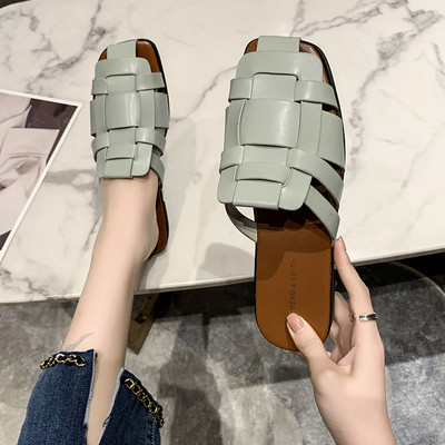 Γυναικείες παντόφλες Καλοκαιρινές Νέα Χειροποίητα πλεκτά Flat Outdoor Σανδάλια Leisure Outdoor Simple Γυναικεία Casual Basic Σαγιονάρες Παπούτσια Πράσινα