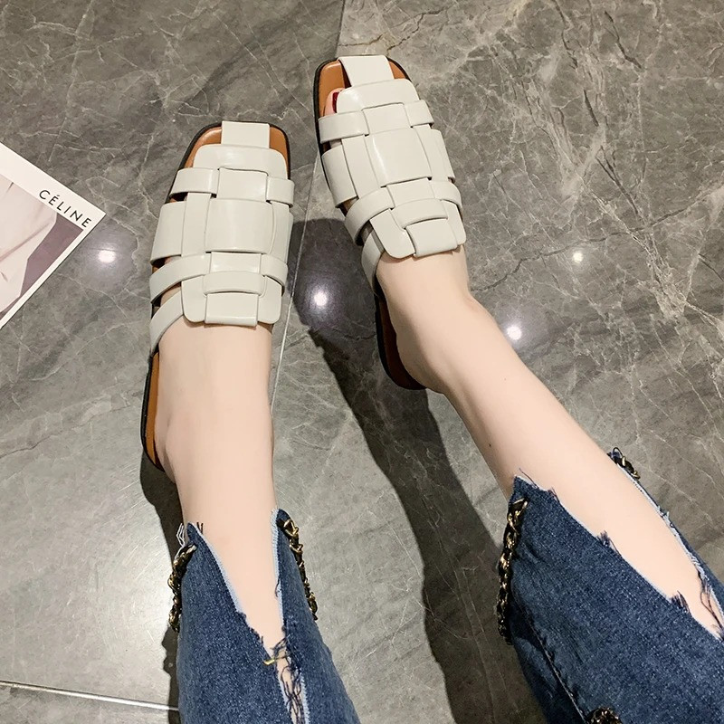 Γυναικείες παντόφλες Καλοκαιρινές Νέα Χειροποίητα πλεκτά Flat Outdoor Σανδάλια Leisure Outdoor Simple Γυναικεία Casual Basic Σαγιονάρες Παπούτσια Πράσινα