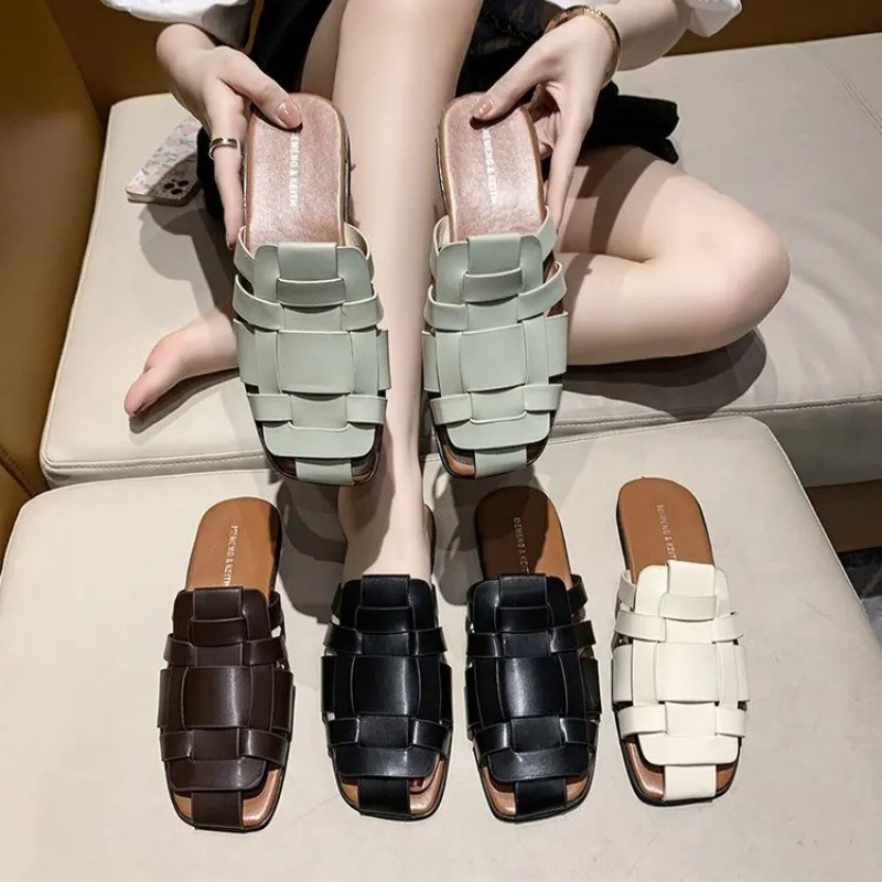 Γυναικείες παντόφλες Καλοκαιρινές Νέα Χειροποίητα πλεκτά Flat Outdoor Σανδάλια Leisure Outdoor Simple Γυναικεία Casual Basic Σαγιονάρες Παπούτσια Πράσινα