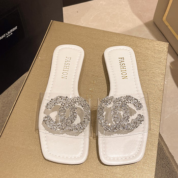 Дамски чехли 2023 Нова мода Джапанки с отворени пръсти Дамски луксозни кристали за дамски обувки Външни обувки Mujer