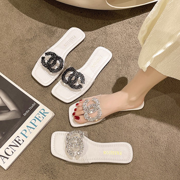 Дамски чехли 2023 Нова мода Джапанки с отворени пръсти Дамски луксозни кристали за дамски обувки Външни обувки Mujer