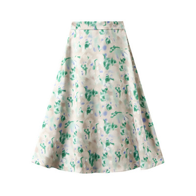 [EWQ] Skaisti modes krāšņi ziedu apdruka, elastīga jostasvieta satīna kontrastkrāsu svārki sievietēm 2024. gada pavasaris vasara 16U8652