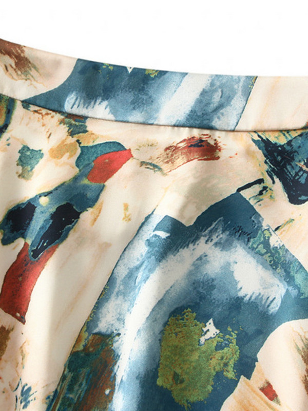 [EWQ] Skaisti modes krāšņi ziedu apdruka, elastīga jostasvieta satīna kontrastkrāsu svārki sievietēm 2024. gada pavasaris vasara 16U8652