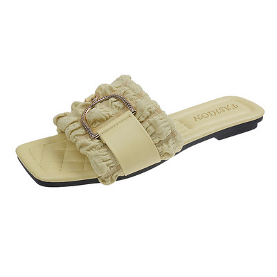Papuci de vară pentru femei, plat de lux, cu design de cristal, pantofi de plajă în aer liber, sandale, pantofi de marcă, pantofi pentru femei, 2024 nou coreeană