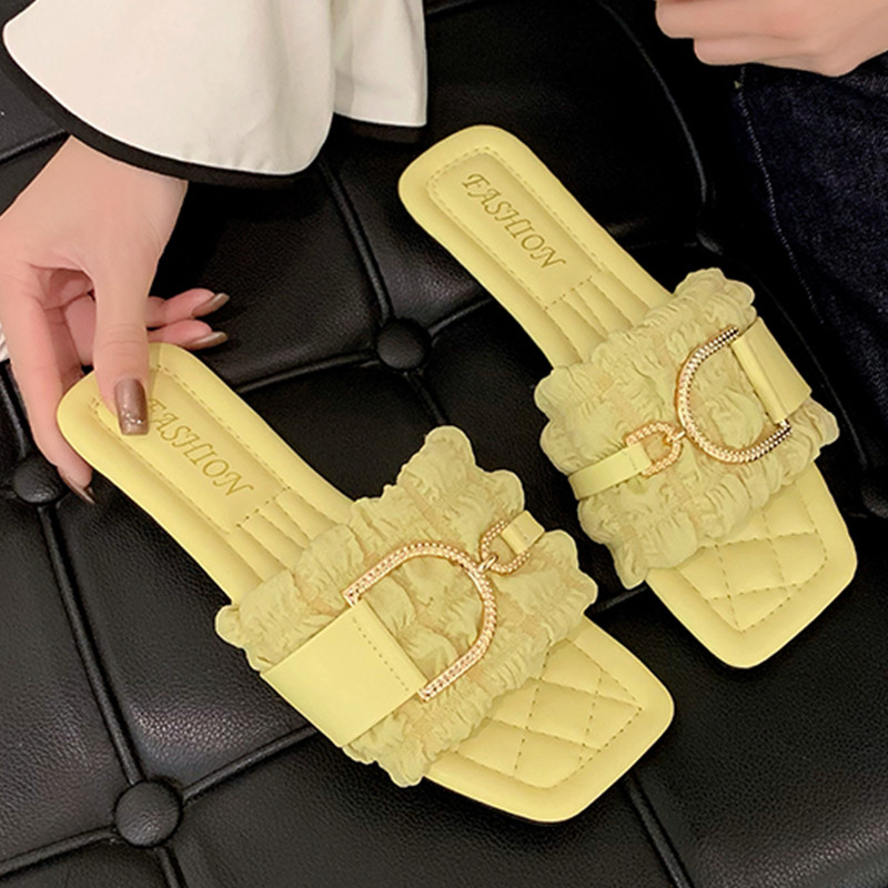 Papuci de vară pentru femei, plat de lux, cu design de cristal, pantofi de plajă în aer liber, sandale, pantofi de marcă, pantofi pentru femei, 2024 nou coreeană